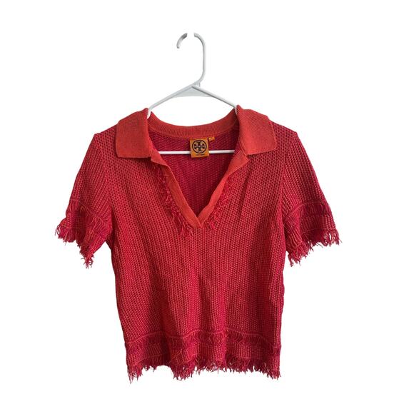 Tory Burch Tops - Tory Burch Brielle Runway Knit Top V-Neck Pink Orange 100% Cotton Sz S Great!